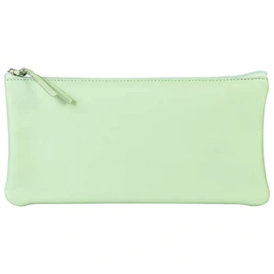 Image of Clairefontaine Ref 410166C Coloured Leather Flat Pencil Case 22 x 11cm, Made From Genuine Lambskin Leather, Metal Zip With Puller Pistachio Green
