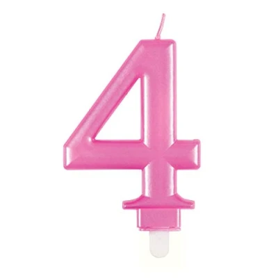 Image of Dazzling Metallic Pink Number 4 Birthday Candle Perfect Cake Topper for Unforgettable Milestones 1 Pc