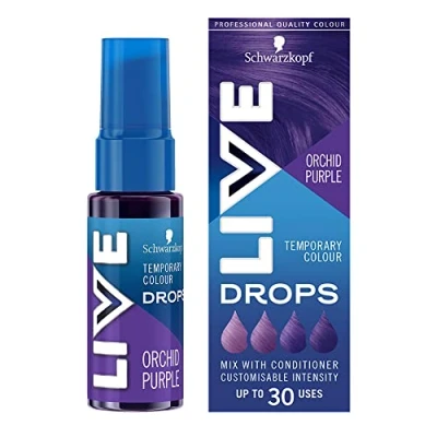 Image of Schwarzkopf LIVE Colour Drops Orchid Purple Semi Permanent Hair Dye, 30ml, for that Lasts 2 12 Washes, Dye