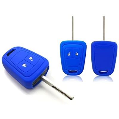Image of Nordecco Silicone Protective Key Cover Compatible With Vauxhall Opel Corsa E Astra J Insignia Adam Meriva Zafira 2 or 3 Button (Blue)
