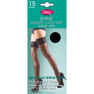 Image of Silky Womens/Ladies Shine Lace Top Hold Ups (1 Pair) (Large (5ft6 5ft10)) (Black)