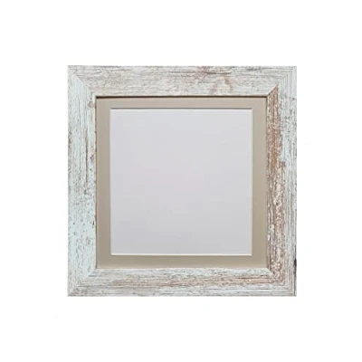Image of FRAMES BY POST Metro Picture Photo Frame Distressed White with Light Grey Mount 12 x Image Size 10 Inch