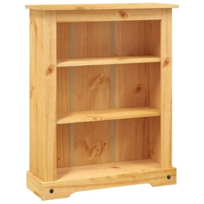 Image of vidaXL 3 Tier Bookcase Mexican Pine Corona Range Brown Solid Waxed Pinewood, Rustic Design Appropriate for Living Room, Bedroom, Office