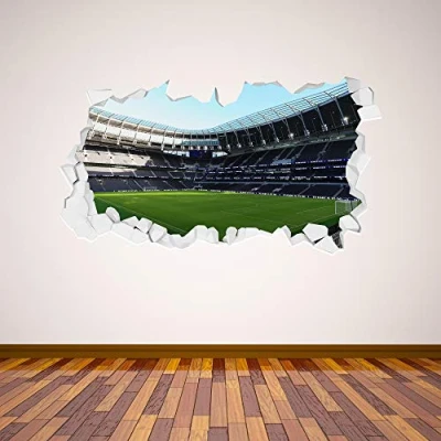 Image of Tottenham Hotspur Beautiful Game Stadium Broken Wall Mural (Inside) Art Sticker + Spurs Crest Decals (60cm x 30cm)