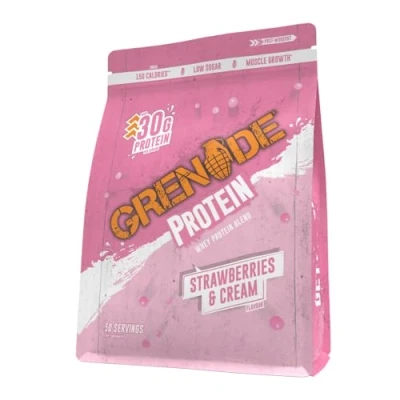 Image of Grenade Whey Blend High Protein Powder, Low Sugar with 30g per Serving, (50 Servings) Strawberries &amp; Cream, 2 kg (Pack of 1)