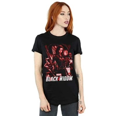 Image of Marvel Women&#039;s Black Widow Movie Red Group Boyfriend Fit T Shirt Large