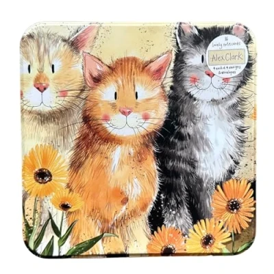 Image of Alex Clark Cats Notecards tin Animals and Flowers blank greeting cards decorative storage cat lover gifts note writing stationery sets