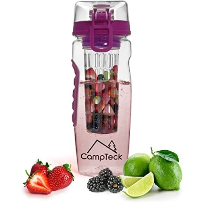 Image of CampTeck U4685 1 Litre 1000ml Fruit Infuser Water Bottle (BPA Free Tritan Plastic) with Leak Proof Lid + Lock &amp; Carry Handle Purple