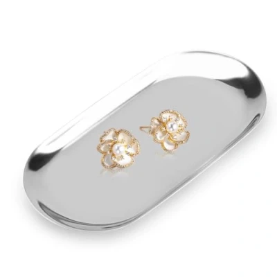 Image of Silver Oval Vanity Tray, Stainless Steel Jewelry Tray,Bathroom Tray,Oval Towel Tray Cosmetics Organizer Fruit Cake Plate Snack Tea Key Candle Plates,7.1x3.2inch