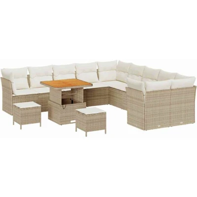 Image of vidaXL 13 Piece Garden Sofa Set with Cushions Beige Poly Rattan Acacia