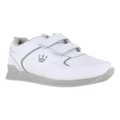 Image of Crown King Mens/Womens Leather Lace Up/Touch Fasten Green Bowling Sports Shoes Trainers UK 9 / EU 43 White/Grey Touch