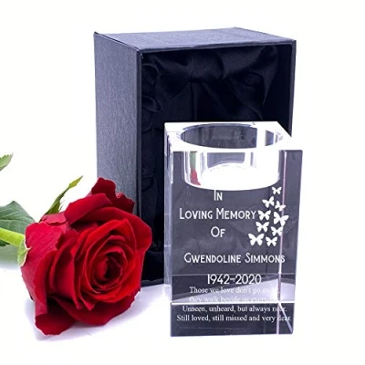 Image of Personalised Memorial Tea Light Holder Crystal Glass Remembrance Gift