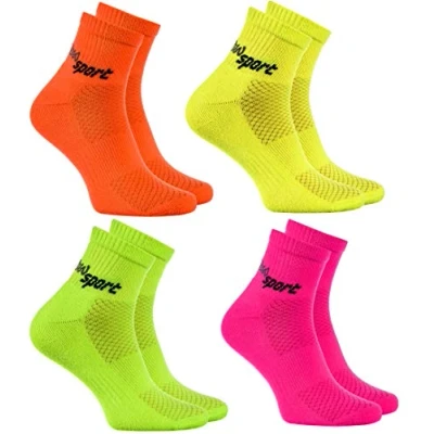 Image of Rainbow Socks Women Men Terry Sport Ankle Neon 4 Pairs Orange Green Pink Yellow Size 12 14