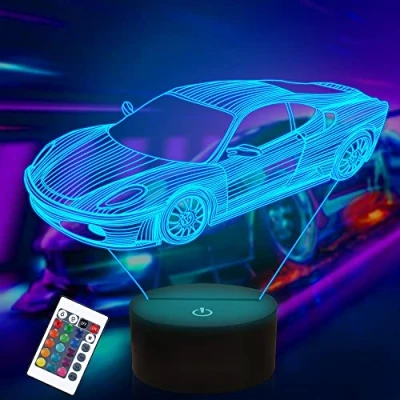 Image of Attivolife Car Gifts, 3D Rally Vehicles Illusion Optical Night Light 16 Colors Changing with Remote Control Timer, Kids Bedroom Decor Birthday Gift Present for Sports Racing Lover Children Boy Men
