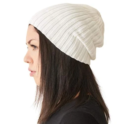 Image of CHARM Mens Fisherman’s Beanie Hat 100% Cotton Ribbed Slouch Cap Women Chemo Knit Winter Summer Simple Classic Design White