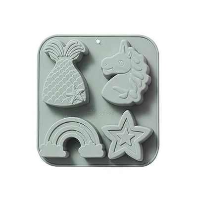 Image of CANNXI Silicone Mold,4 Cavity Unicorns Fondant Cake Decorating Mold Chocolate Mould Candy Ice Cream Baking Tool