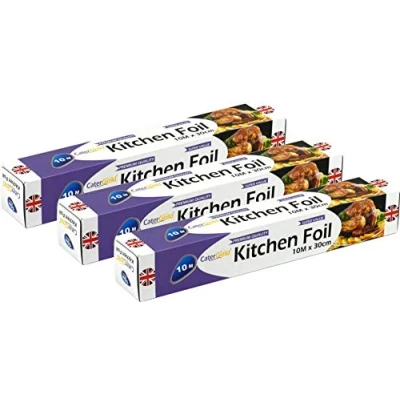 Image of Heavy Duty Aluminium Catering Kitchen Wrapping Baking Tin Foil Non Stick for Cooking BBQ Roasting Grilling Freezing 30cm x 10m (Pack of 3)