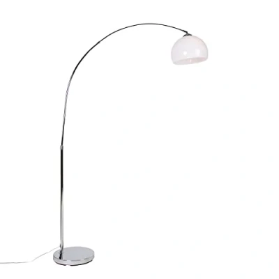 Image of Qazqa Modern Arc Floor lamp I Light Chrome with White Shade Basic Suitable for LED E27 1 Steel Living Room