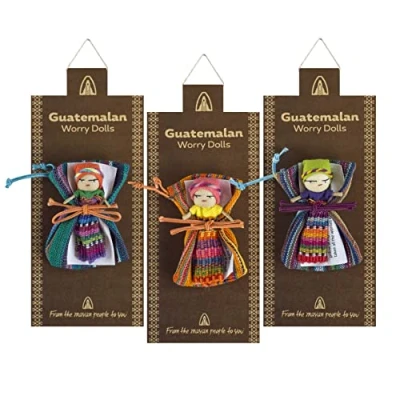 Image of My Family House Worry Dolls Guatemalan People with Bag Handmade gift Mayan Traditional Authentic