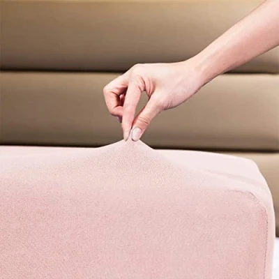 Image of Pink Fitted Sheet Double Bed Jersey Cotton Deep Pocket Bedding 4 Way Stretch Sheets Shrinkage and Fade Resistant. 140x200cm.