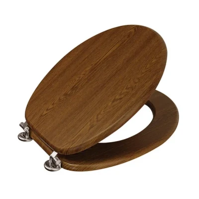 Image of Showerdrape Oxford Walnut Wood Toilet Seat, Seat with Adjustable Chrome Hinges, Standard Wooden PVC Veneers, The Effect Loo Includes Fixtures and Fittings.