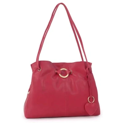 Image of Gigi Ladies Leather Shoulder Bag Medium Tote Handbag With Multiple Compartments Heart Keyring Charm OTHELLO 4323 Red