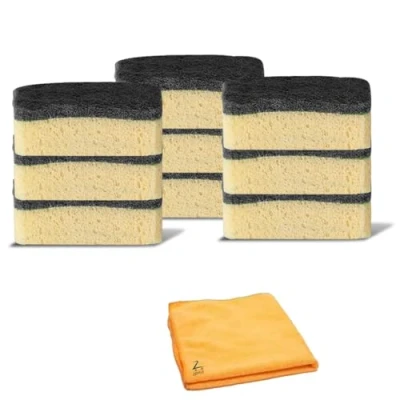 Image of Zopper 9 x Extra Heavy Duty Refill Black Fillable Washing Up Sponge With Microfiber Cloth Replaceable Head Refills Scourer or Kitchen and Bathroom