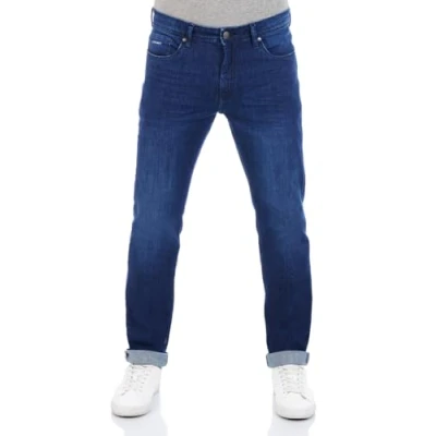 Image of DENIMFY DFMiro Men&#039;s Jeans Straight Fit Basic Cotton Denim Stretch Black Blue Grey W30 W31 W32 W33 W34 W36 W38 W40, Dark (D212), 34 W/34 L