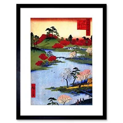 Image of Wee Blue Coo Painting Japanese Woodblock Colourful Trees River Picture Framed Wall Art Print