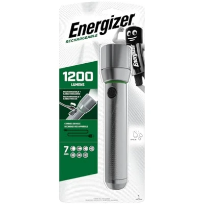 Image of Energizer Rechargeable LED Metal Torch, Super Bright Flashlight, Shatterproof and Water Resistant, USB Port to Charge Other Devices, Charging Cable Included