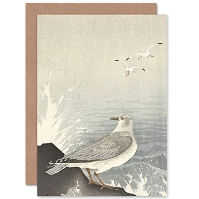 Image of Artery8 Ohara Koson Seagull On Rock Japanese Painting Fine Art Greeting Card Plus Envelope Blank Inside