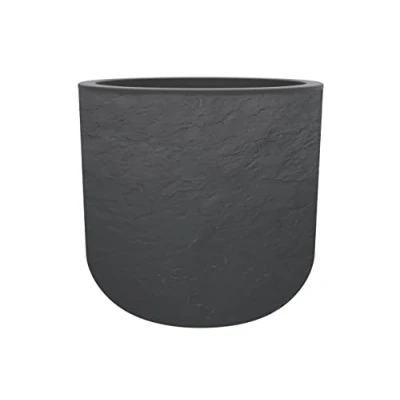 Image of EDA Volcania&#039;Up Round Pot 40 cm 32.5 L Imitation Stone Decor Single Wall Water Retention Zone Diameter 38.5 x Height 36.8 Charcoal Grey