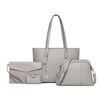 Image of Miss Lulu Handbag Ladies Handle Bags Shopper Small Shoulder Bag 4 Pcs Set Purse Clutch Card Holder Wallet for Travel Business Shopping Daily (Grey)