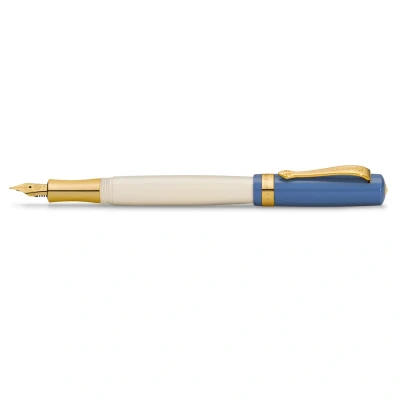Image of Kaweco Student 50&#039;s Rock Fountain Pen I Premium Acrylic for Ink Cartridges Nostalgic in Blue and Cream with Golden Details 16 cm Nib: M (Medium)