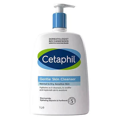 Image of Cetaphil Gentle Skin Cleanser, 1L, Face &amp; Body Wash, For Normal To Dry Sensitive Skin, With Niacinamide Glycerin, Soap Free