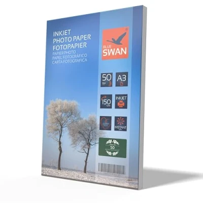 Image of Blue SWAN A3 Glossy Inkjet Photo Paper, 150gsm, Single Sided Coating, Quick Dry, Water Resistant, Scratch High Color Brightness, DIN (297 x 420 mm), 50 Sheets