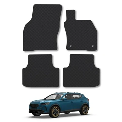 Image of Rubber Car Mats Compatible with Cupra Formentor (2020 ) Tailored Fit Floor Set Accessory Black Custom 4 Pieces Clips Anti Slip Backing, Heavy Duty &amp; Waterproof