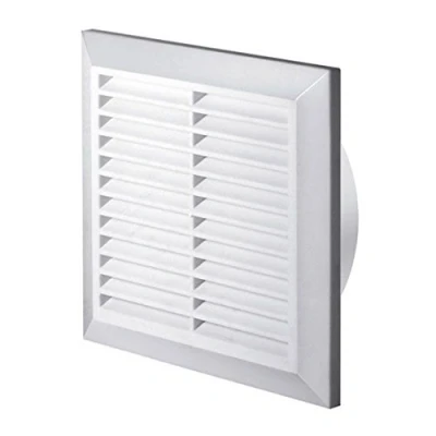 Image of White Air Vent Grille 125mm / 5&quot; with Fly Screen and Round Duct Pipe Connection Collar Ducting Ventilation Cover T82
