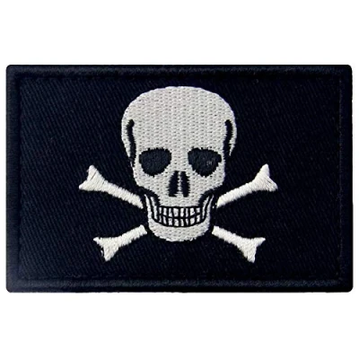 Image of Pirate Flag of Jolly Roger Patch Embroidered Applique Fastener Hook &amp; Loop Emblem