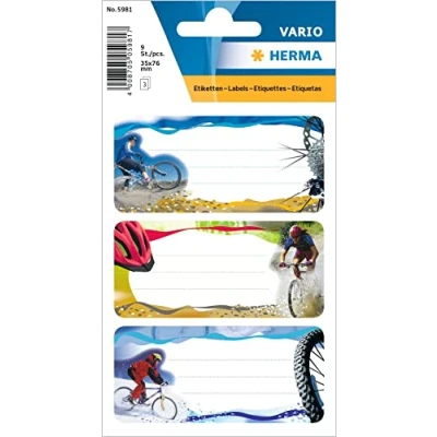 Image of HERMA 5981 Book Labels&quot;Mountain Bike&quot; Self Adhesive School Labels for Children, Girls and Boys, 9