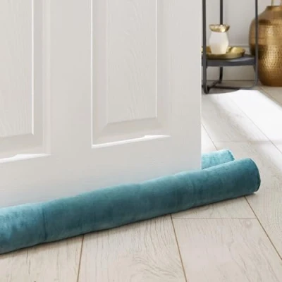 Image of Catherine Lansfield Kingsley Matt Velvet Double Sided Under Door Draught Excluder Teal Green