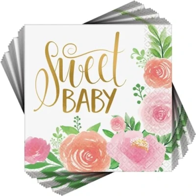 Image of Amscan 512165 Floral Baby Shower Party Luncheon Napkins 16 Pack