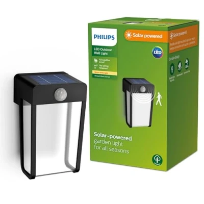 Image of PHILIPS Lighting Jivix Outdoor Solar Wall Light, 1.4W, 2700K, Black, IP44 Weatherproof