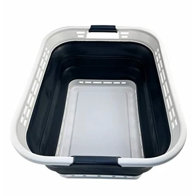 Image of SAMMART 42L Collapsible Plastic Laundry Basket Foldable Pop Up Storage Container/Organizer Portable Washing Tub Space Saving Hamper/Basket (Grey/Slate Grey)