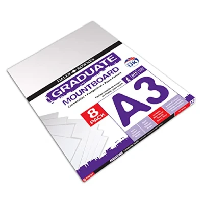 Image of Daler Rowney Graduate Cream Core A3 Mountboard Pack, 8 x Ice White Smooth Surface, 1.25mm Thick, Ideal for Student Artists &amp; Hobbyists