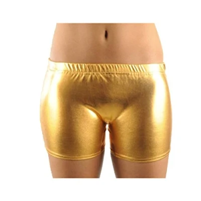 Image of Crazy Chick® Girls Metallic Shiny Hot Pant Shorts Stretchy Wet Look Pants Dance wear Gym Running Age 5 13 (5 6 Years, Gold)