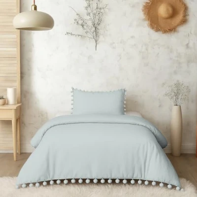 Image of Sleepdown Pom Duck Egg Luxury Easy Care Plain Duvet Cover Quilt Bedding Set with Pillowcase Single (135cm x 200cm), Polyester, Duckegg