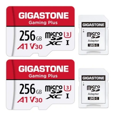 Image of Gigastone 256GB 2 Pack Micro SD Card with Adapter, A1 U1 C10 Class 10 95MB/S, Full HD available, SDXC UHS I Memory