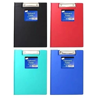 Image of Vinyl Clipboard Folder Assorted Colour Office Document Holder Cover File Wallet Metal Clip Board Home School