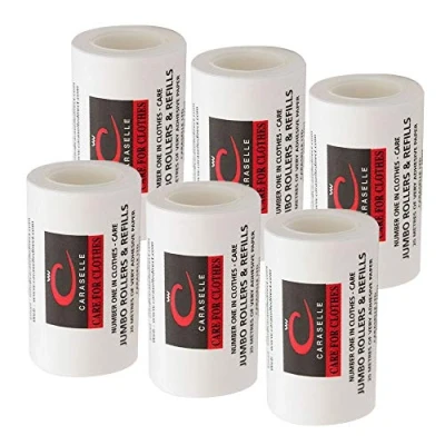 Image of Caraselle Jumbo Lint Rollers Versatile Sticky Roller for Pet Hair, Debris used on Clothes, Furniture, &amp; Carpet Portable Remover Refills (6 Refills) 20m long per refill